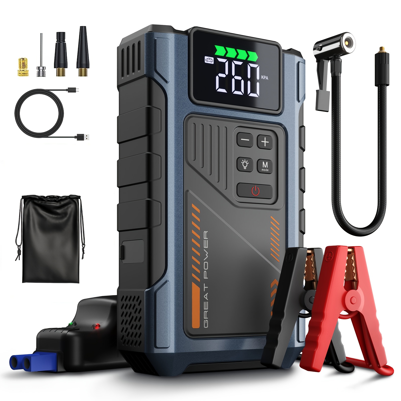 TEMU Car Jump Starter With Air Compressor, -one Portable Battery Jump Starter & Tire Inflator, Suitable For 2.38 Gal Gas/ 1.98 Gal Engines, Car