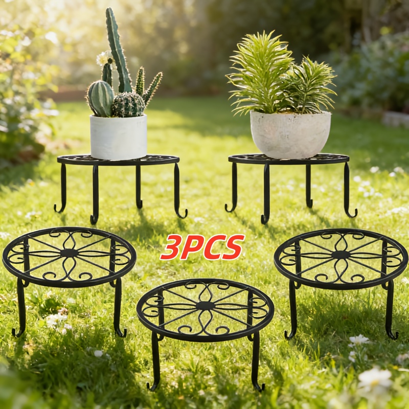3pcs Metal Potted Plant Stand, Heavy Duty Cast Iron Plant Holder, Planter Support, Rack Round Rust-proof Iron Flower Pot Holders For Indoor & Outdoor Use, Bracket Storage Rack Indoor