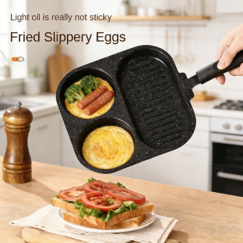 3 compartment non stick   egg and hamburger pan deepened frying pan with slippery egg mold water based coating hand wash only Product details 4
