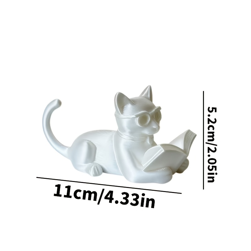 TEMU 1 pièce, Figurine de chat à lunettes de lecture, Ornement créatif de chat qui lit, Décoration de bureau d'étude de style nordique, Chat qui lit