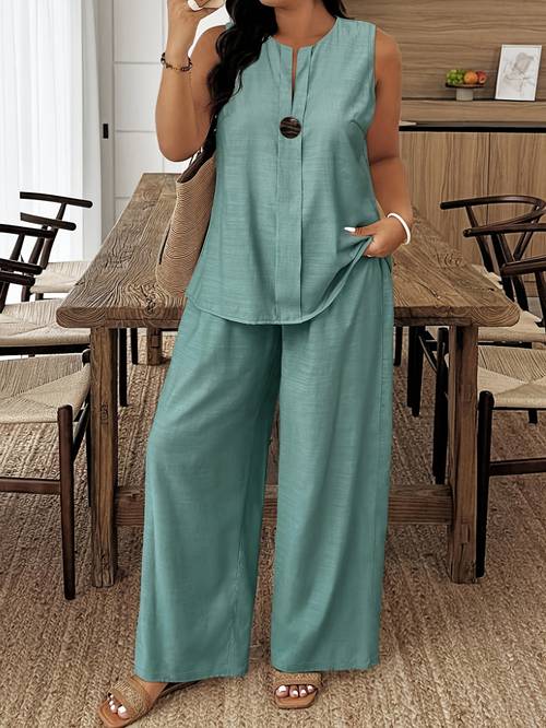 plus size european and american womens fashion casual pants two piece set plus size set