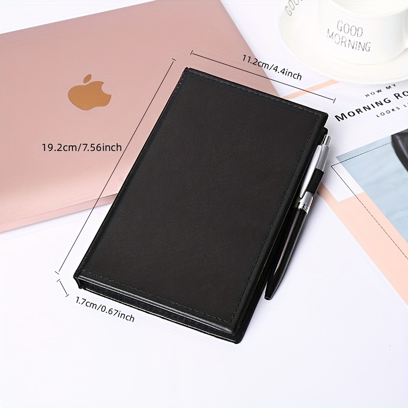 Image of 1pc Tear-off Notebook With Pen Holder - Pu Leather Refillable Adhesive Page Holder, Binding For -taking, Durable Desk Organizer For & Office (compatible With Pens/pencils)