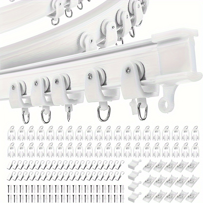 Ceiling Curtain Track Curved Alloy Plastic Track Hook Set - Temu