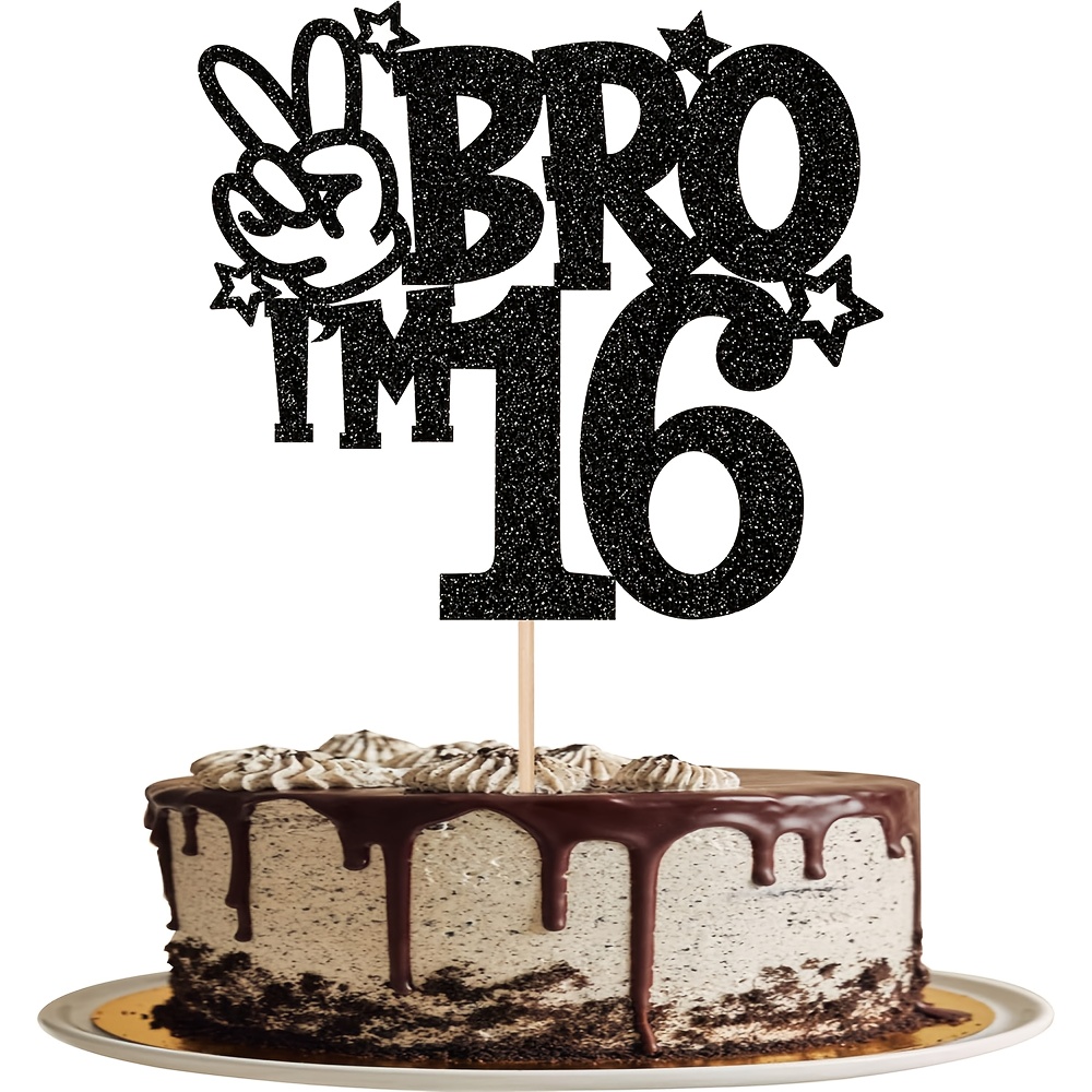 1pc Brother I' Cake Topper - Glitter Number 16 & Bro Lettering With Male Symbol - Birthday / Decoration For 16th Party Supplies, Sweet 16 Party Decorations, & Age 16 Celebration Christmas,new Year