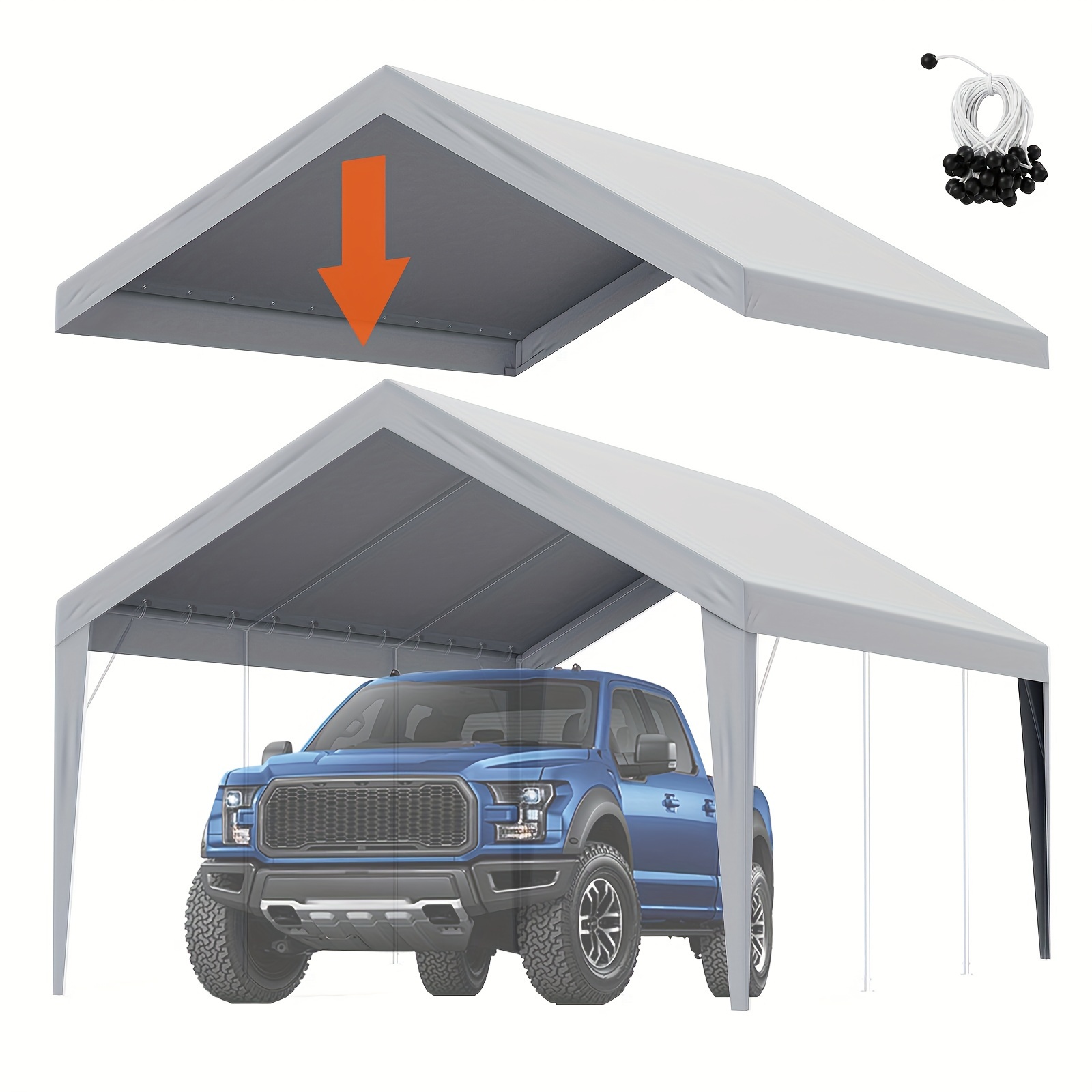 

Carport Replacement Cover 12x20ft Heavy Duty Uv Grey Shelter Ball Bungee Fastening Frame Not Included