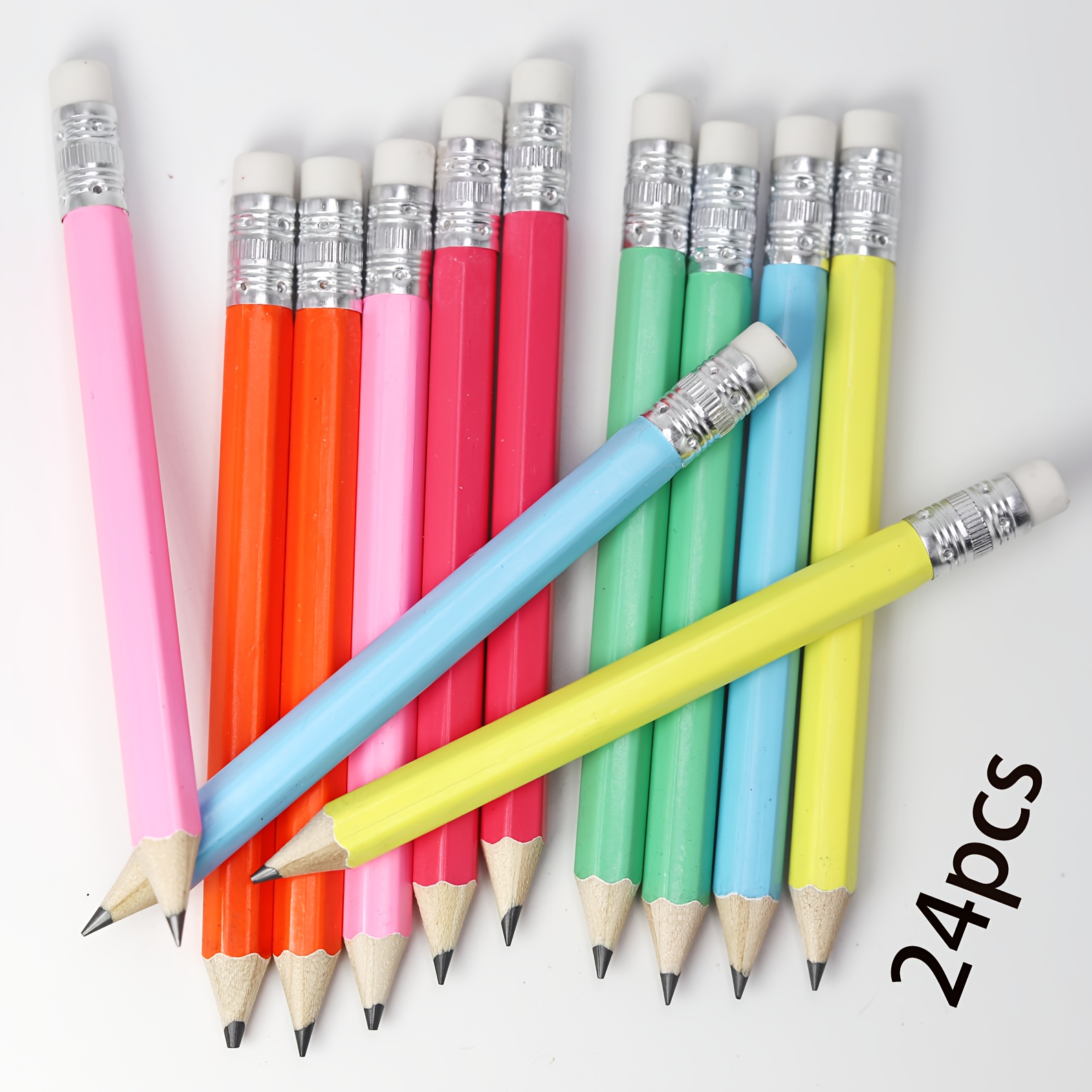 Image of 24pcs Rainbow Mini Pencils // Bridal Pencils, Mini Pencils, Golf Pencils, Wedding Pencils, Shower Favor+1pencil Sharpener