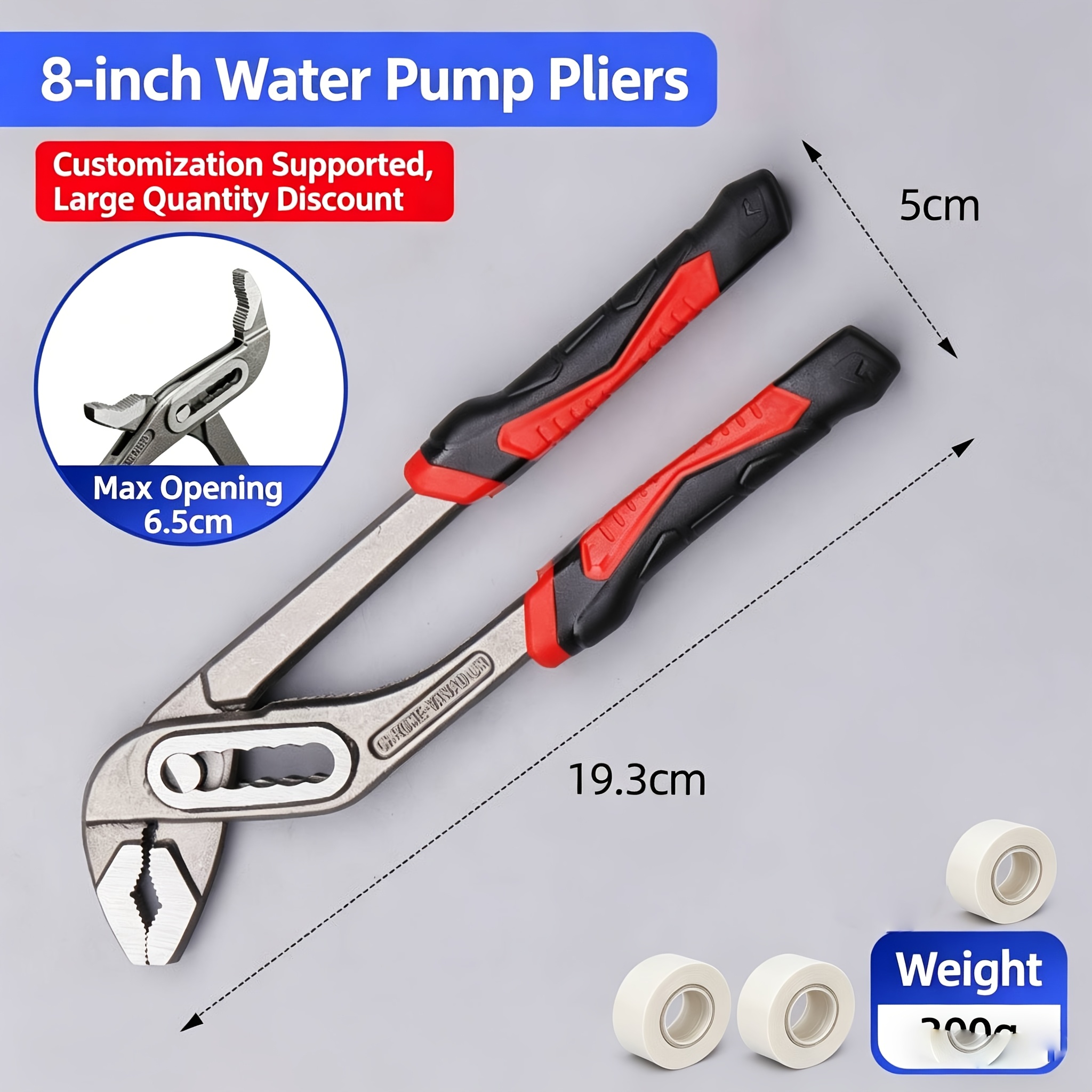 TEMU 3pcs Heavy-duty Water Pump Pliers Set With Adjustable Wrench & 2 Ptfe Tape - Opening Multifunctional Clamp Tool Suitable For Plumbing, Car
