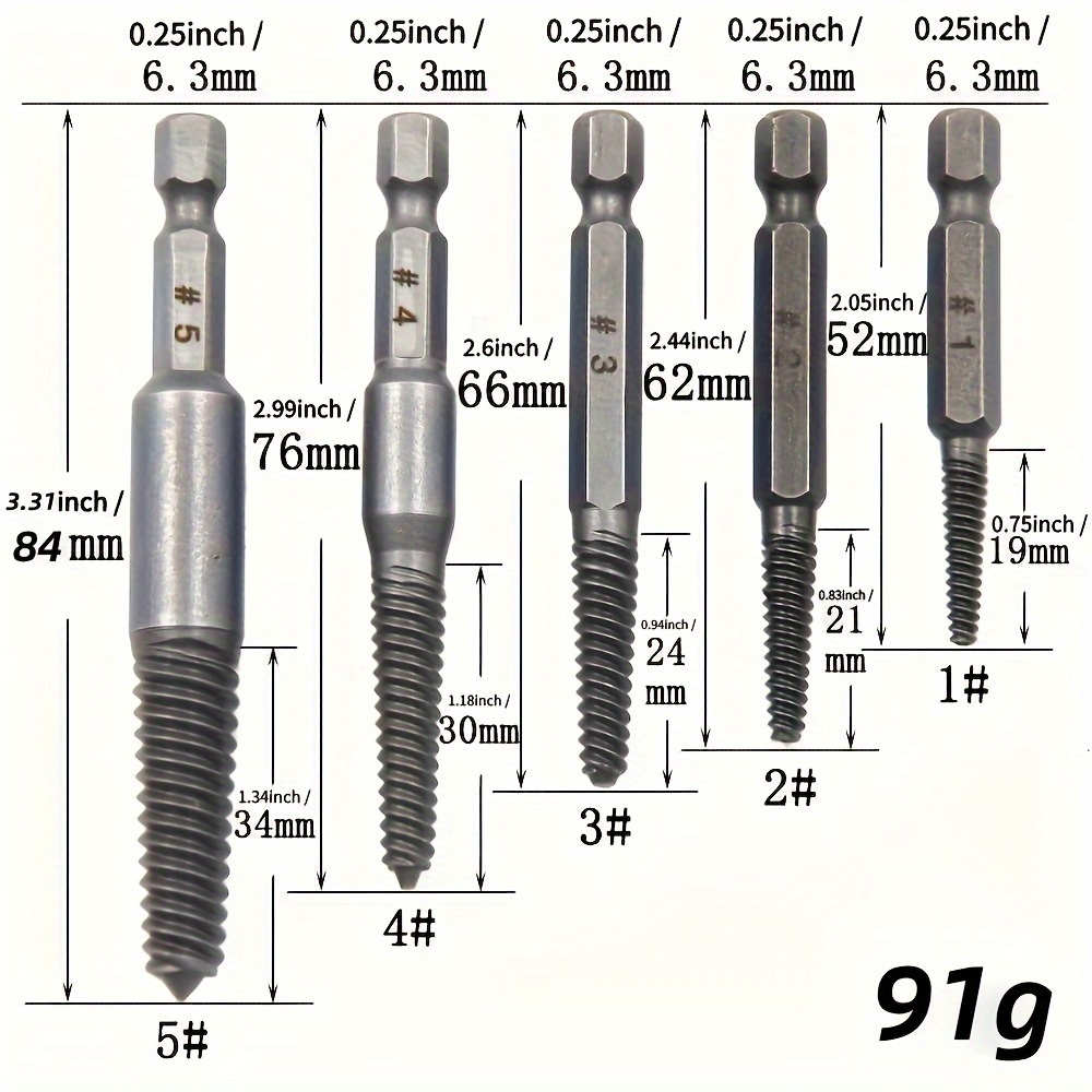 Kit Estrattore Viti 5 Pezzi 3-19mm - Rimuovi Viti Danneggiate O Arrugginite | Acciaio Resistente