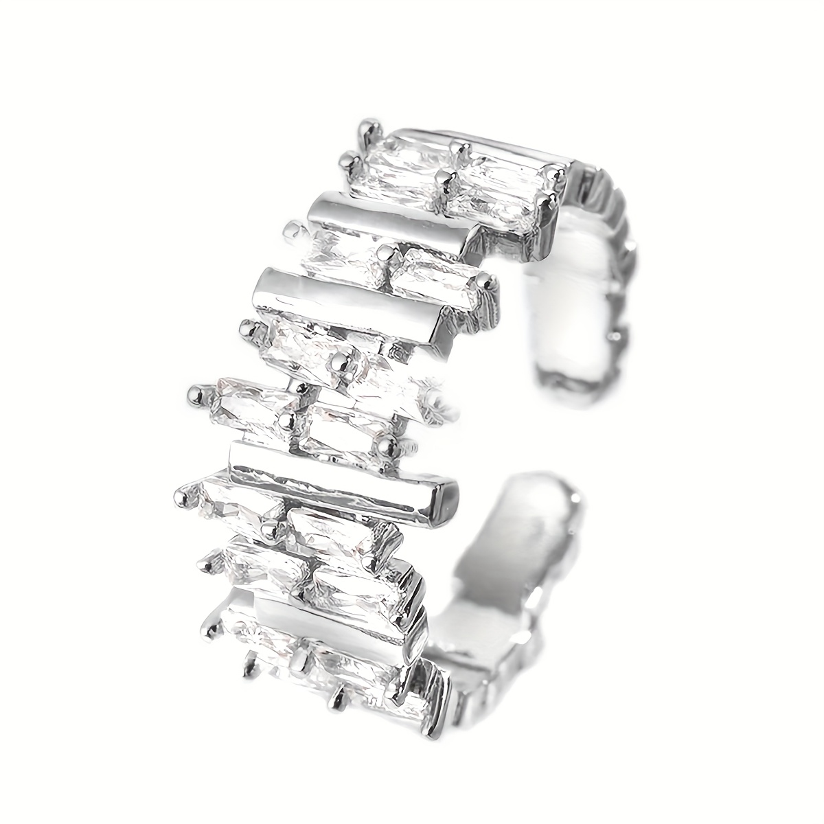 Irregular Adjustable Size Women's Easy Design Geometric Inlay And Synthetic Zirconia Adjustable Ring, Wedding Promise Women's Ring, Suitable For Weddings And Parties