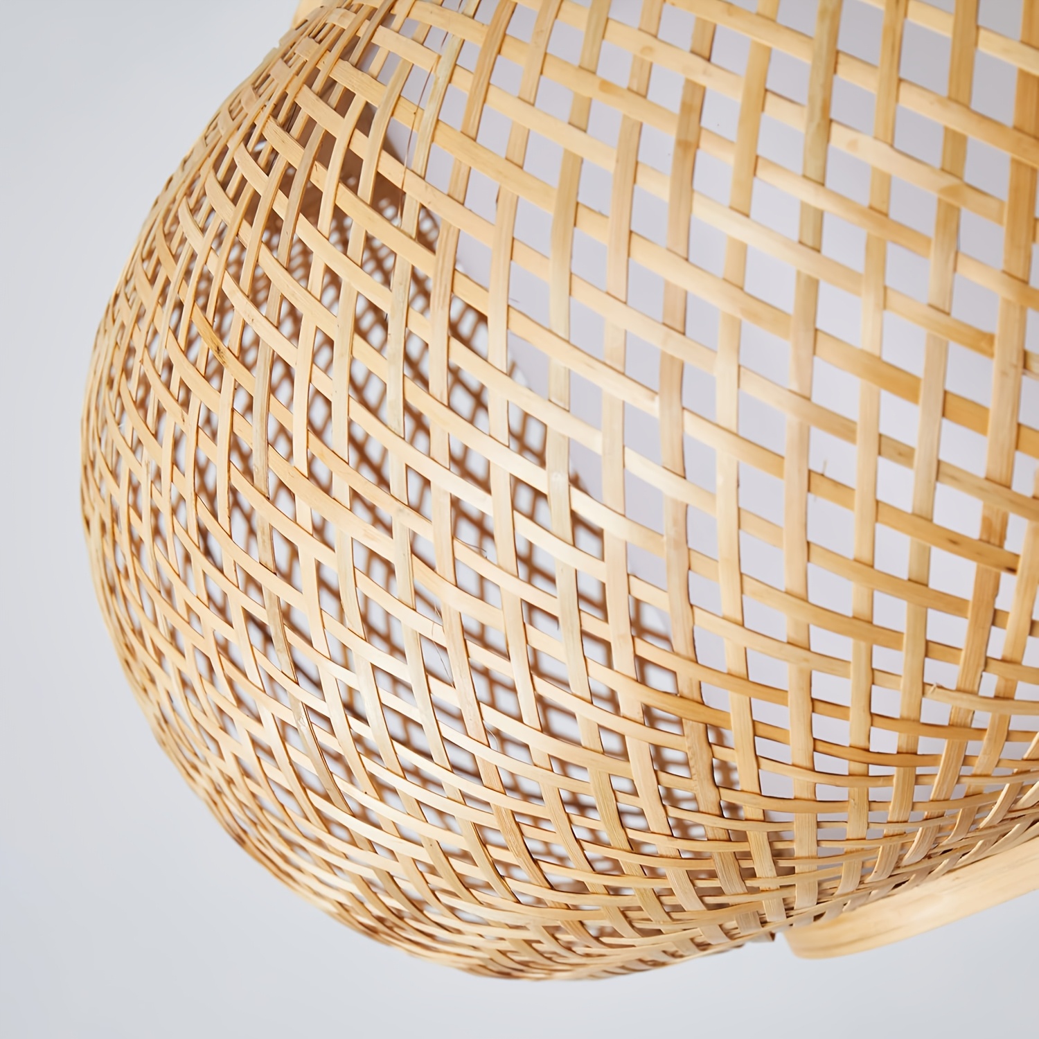 Natural Rattan & Solid Wood Hand-Woven Ceiling Light for Home Decoration