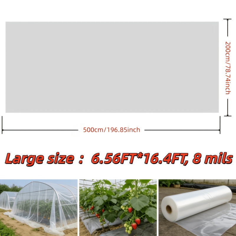 TEMU 1pc Large Roll Heavy-duty Transparent Greenhouse Plastic Film Suitable For Garden Greenhouses, Pond Liners, Uv-resistant Polyethylene Covering