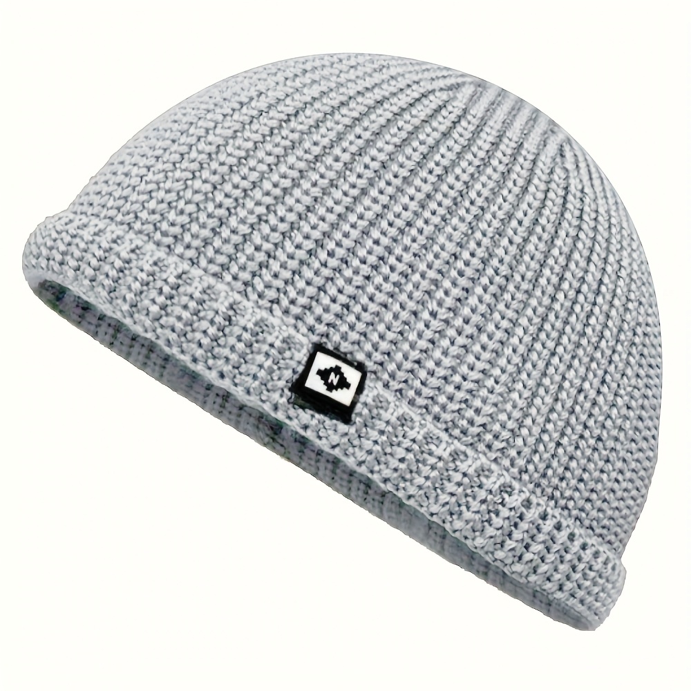 1pc Unisex Fisherman Beanie - Warm Ribbed Cuff Cap With Logo Patch Hand Washable Coldproof Winter Hats For , Cold Weather Gear, Casual Headwear, Ribbed Texture, Comfortable Headgear