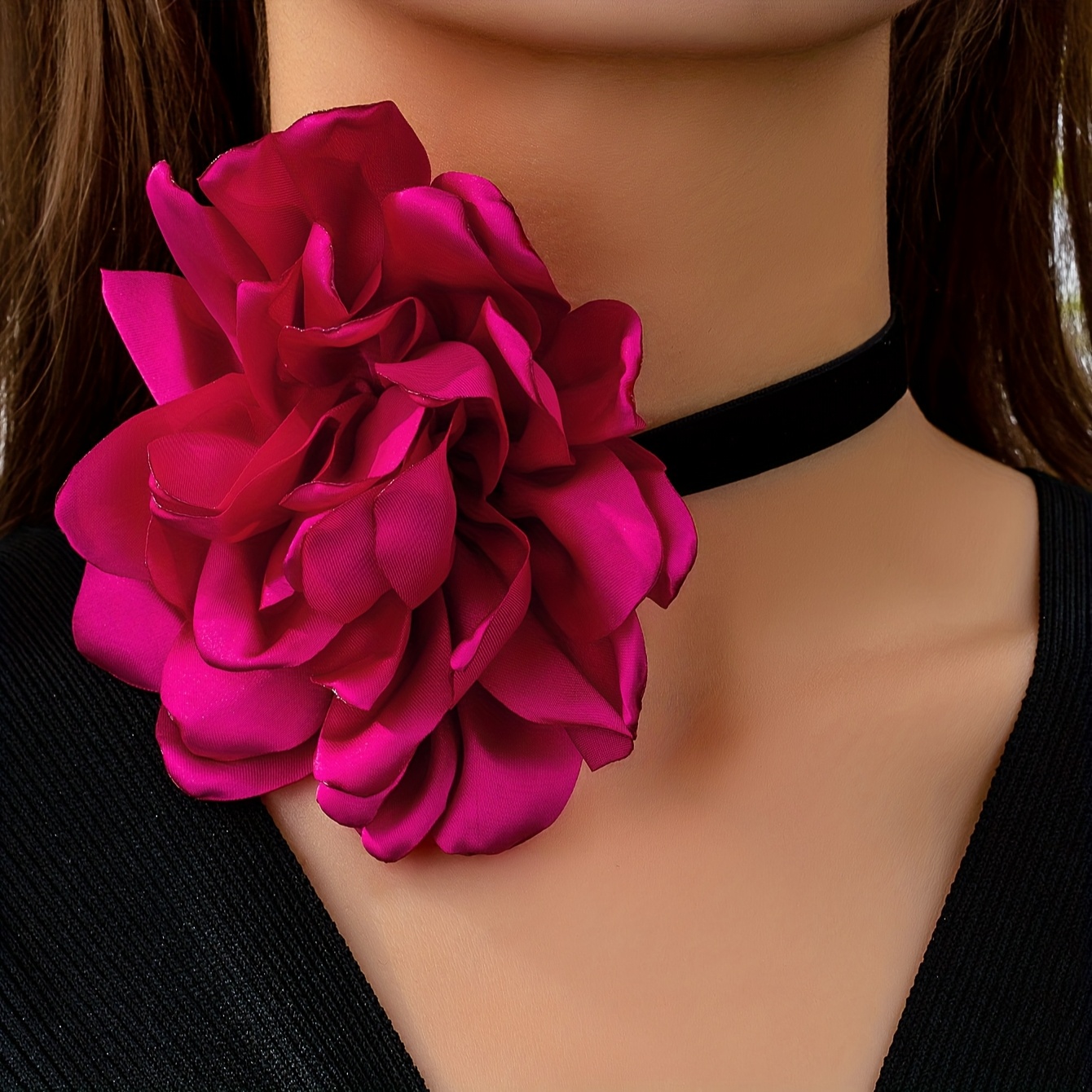 

1pc Vintage French Court Satin 3d Flower Choker Necklace For Women, Sexy Polyester Neckband For Parties, Banquets, Weddings, And - Stone Creation, No Power Required