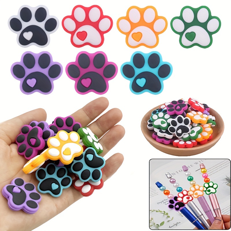 

21pcs Dog Paw Silicone Beads, Cute Paw Print Spacer Beads Charms Silicone Beads For Beaded Pens Keychain Making Diy Bracelet Lanyard Crafts