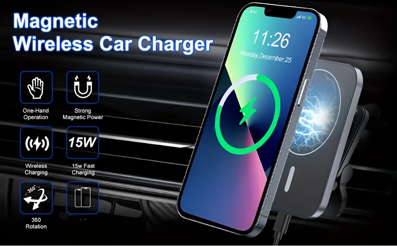 15w magnetic car wireless charger for iphone 17 16 15 14 13 12 pro   fast charging usb powered magnetic mount   white blue   options car phone charger sleek phone accessory modern phone accessory Product details 4