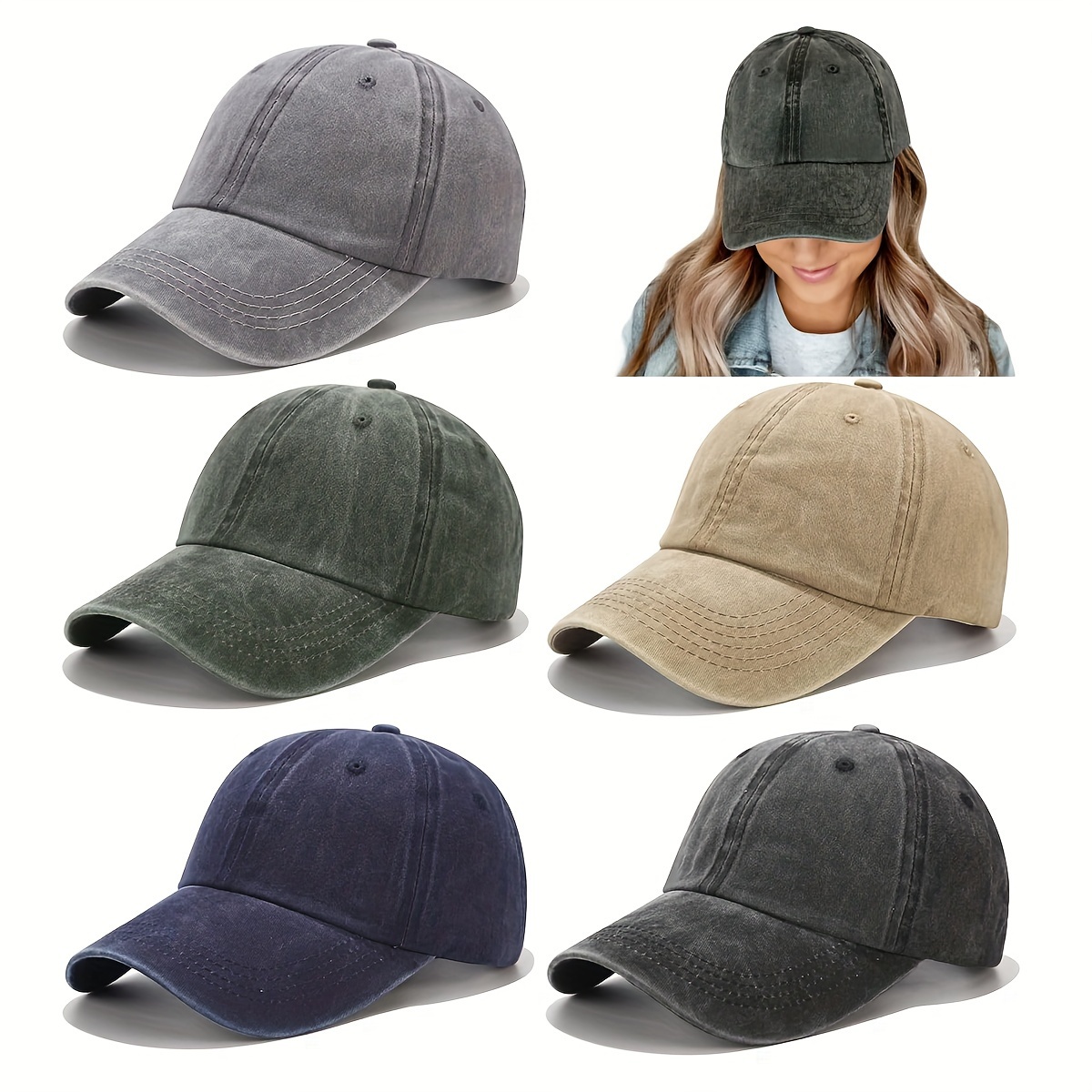 

3 Pack Baseball Cap Vintage Distressed Low Profile Unstructured Cotton Dad Hat Adjustable For Women Men