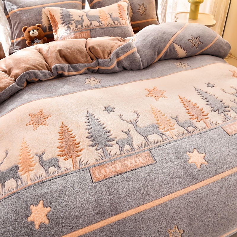 3-delige set 1 melkfluweel dekbedovertrek + kussensloop herfst en winter warm dekbedovertrek kussensloop set dikke pluche beddengoed (dekbed, kussen en laken niet inbegrepen)