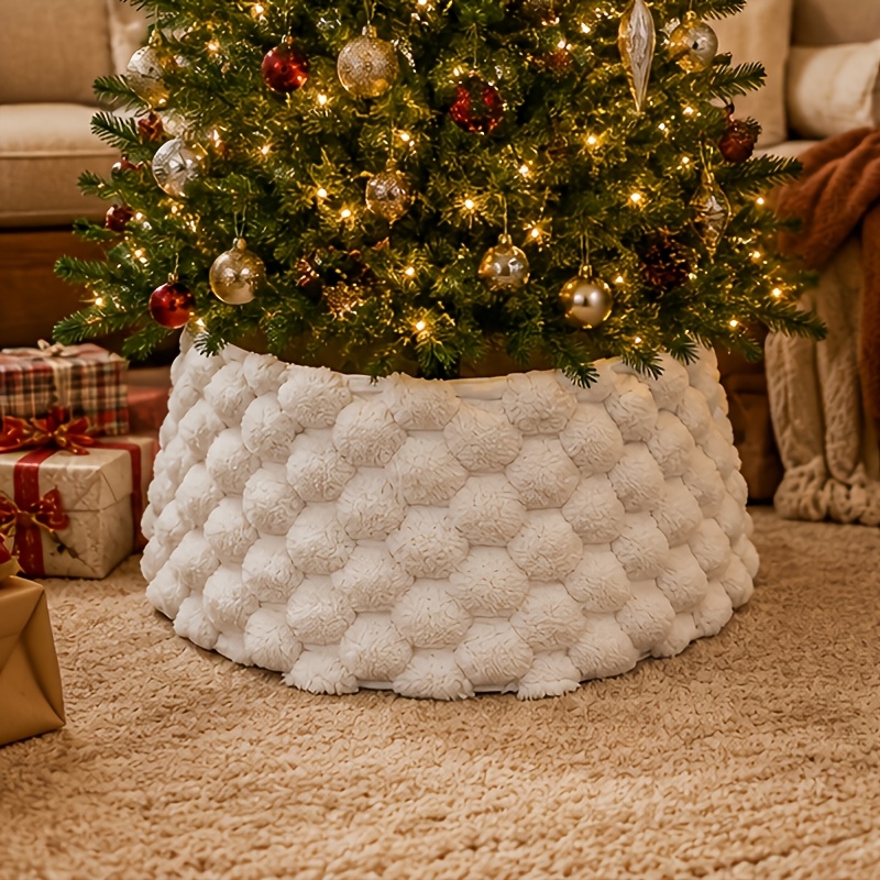 TEMU Nouvelle jupe de sapin de Noël en peluche 2025, base de jupe de sapin de Noël ronde, jupe de Noël à paillettes pour Noël et Halloween