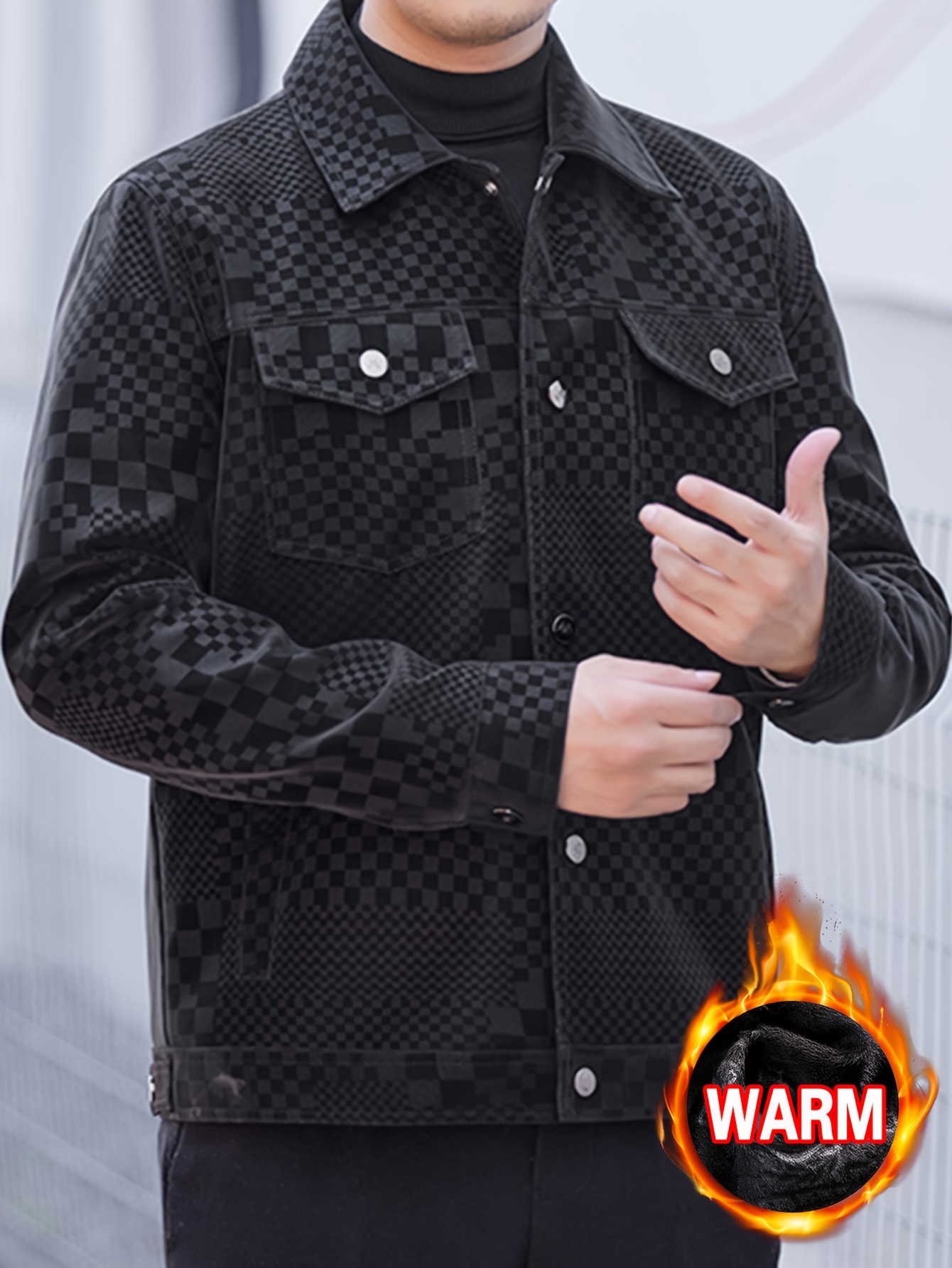 Men's Checkered Jacket with Lapel - Image 7