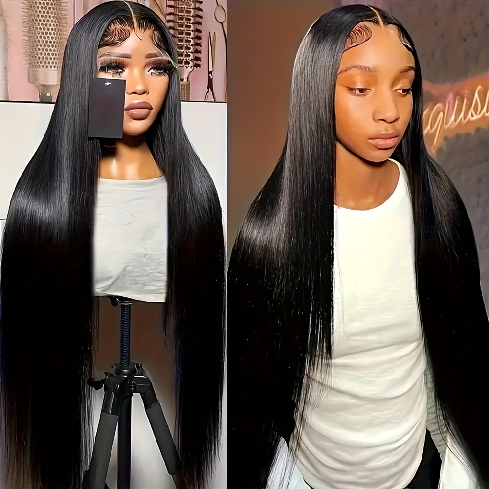 TEMU 32 Inch Long Black Lace Front Wigs For Women With Pre Hairline, Glueless Straight Synthetic Hair, Heat Resistant And Soft, Ideal For Daily Wear And Party Cosplay