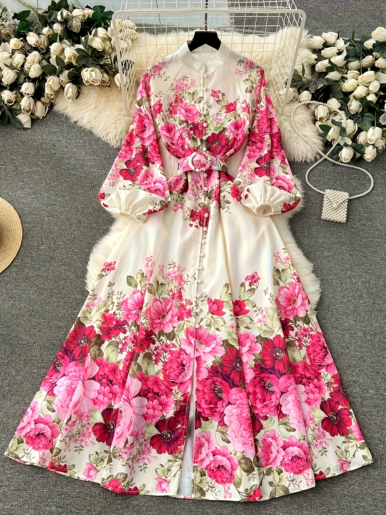 Dress Outlet Blush Lace Embroidered Maxi Shirt Dress Women S Elegant Floral  Print Bohemian Dress Puff Temu Slovakia
