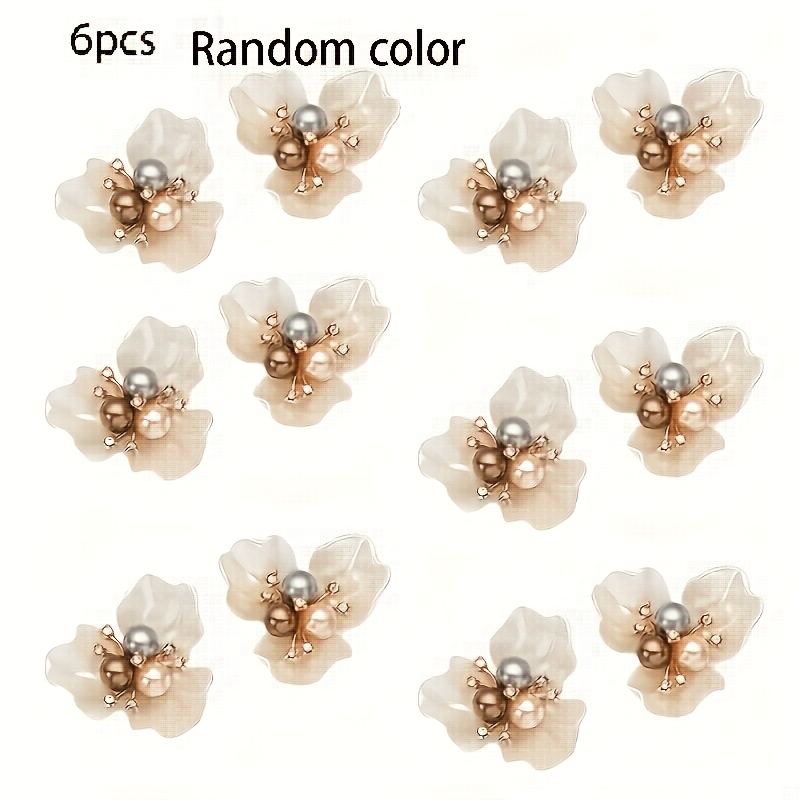 Image of 6pcs Shaped Rhinestone Buttons 1 Hole Decorative Clasps Hair Additions, Shoes, Clothes, Bags, Craft Materials Sewing Supplies, Random Colors