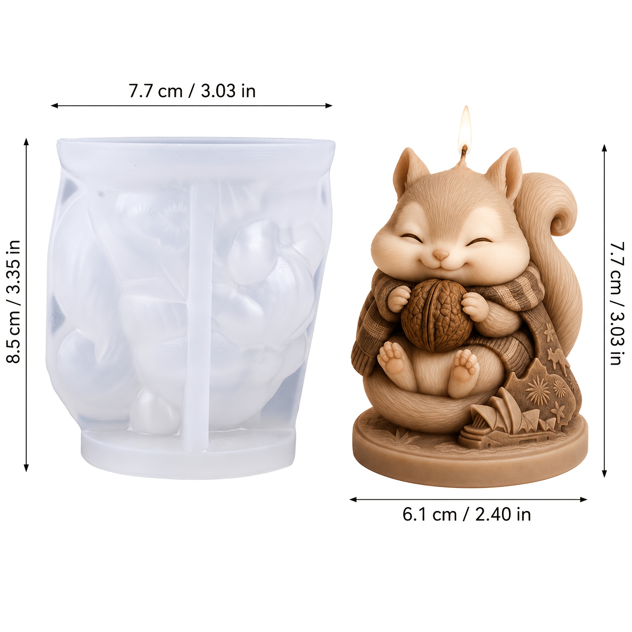 TEMU Cibatu 3d Squirrel Mold Suitable For Diy Resin Crafts - Winter Scarf & Walnut Walnut Holder For Candle Making, Plaster Ornaments, Epoxy Tabletop