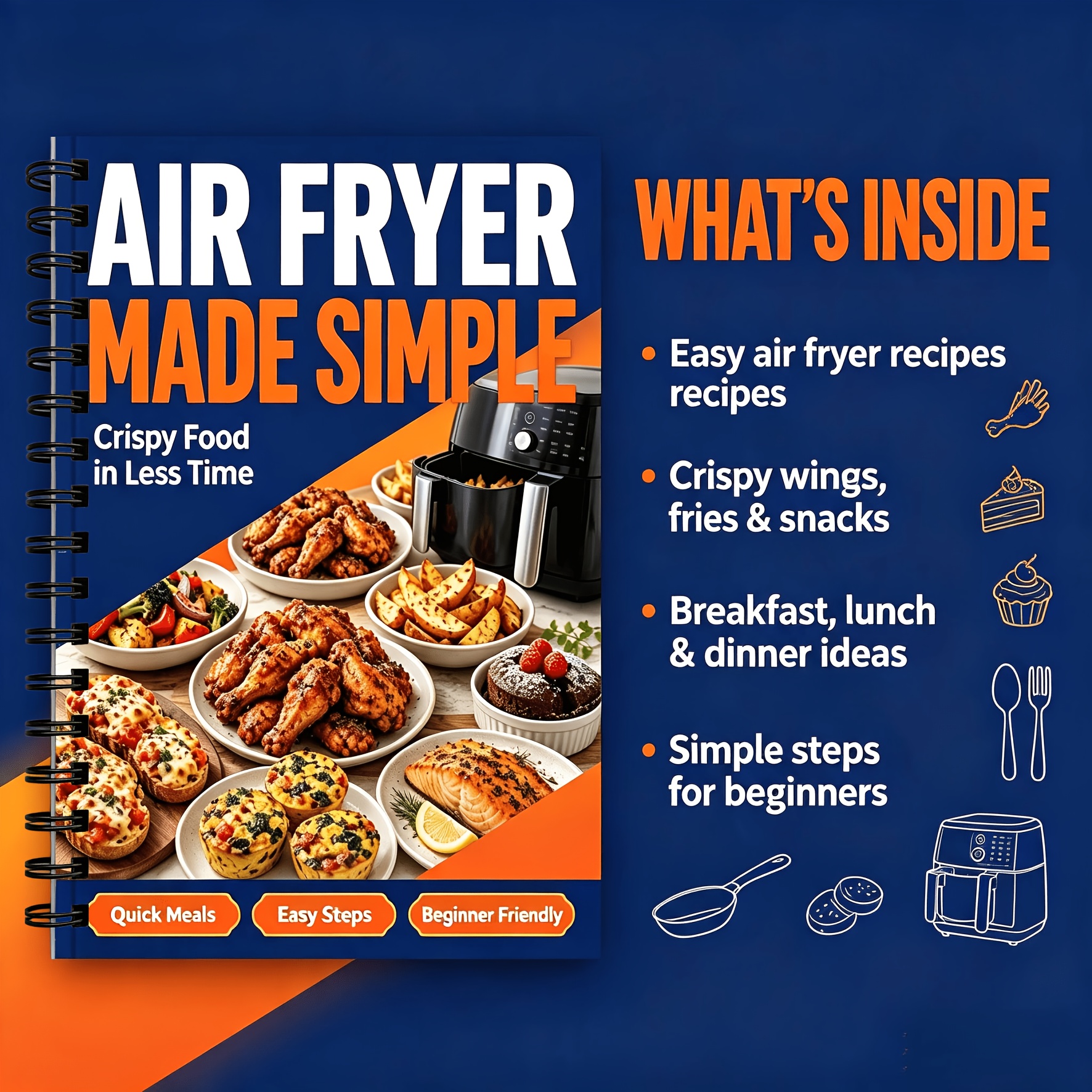 TEMU Livre de recettes pour friteuse à air A5 pour personnes d'âge moyen et âgées, ingrédients faciles pour une , livre de recettes pour friteuse à