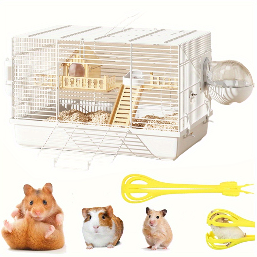 TEMU -inch Castle Hamster Cage - Four-in-one Design With Food Dish, Running Wheel, Water Bottle & Hamster Clipper, Openable Spacious Habitat For 6