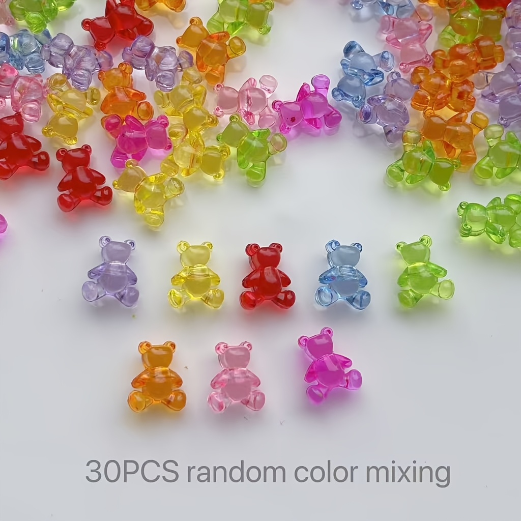 TEMU 30pcs Acrylic Transparent Horizontal-hole Bear Beads, Random Mixed Colors, Suitable For Diy Hair Accessories, Headpieces, Phone Charms,