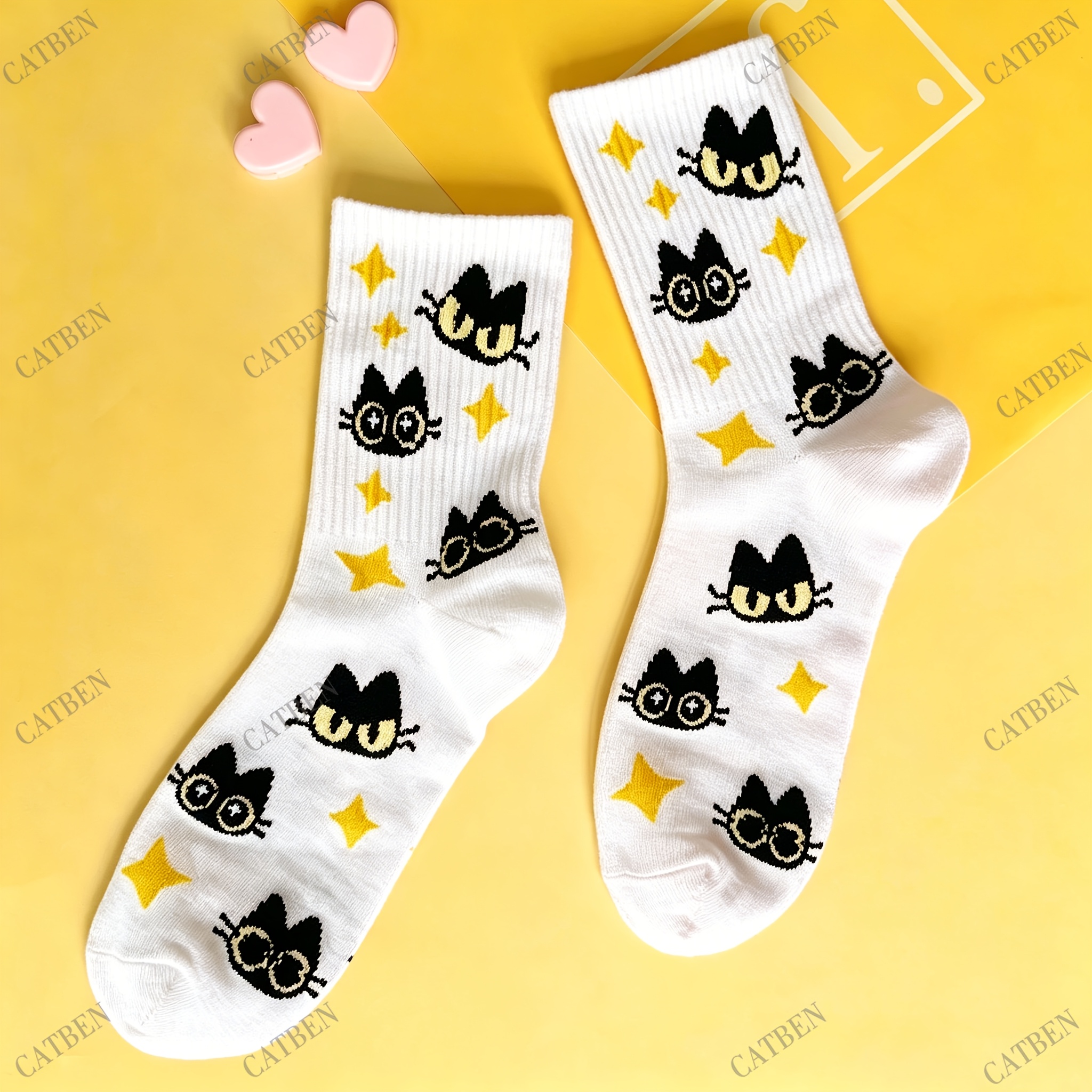 TEMU 1 Pair Cute Socks Funny Cat Socks For Women Lovely Socks With Cat Design Gifts For Cat Lovers Cute Kitten Pattern Sock For Casual Wear Comfy Pet