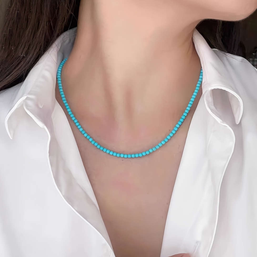 Image of 1pc Easy Retro Elegant Turquoise Beaded Clavicle Chain Women's Holiday Birthday Date Prom Banquet Party Vacation Shopping Daily Accessory