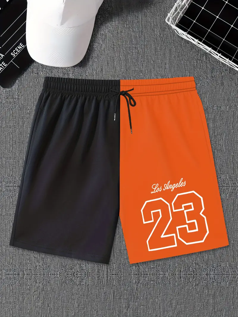 Plus Size Men's Drawstring Shorts, Number 23 Print Casual Comfy Active ...
