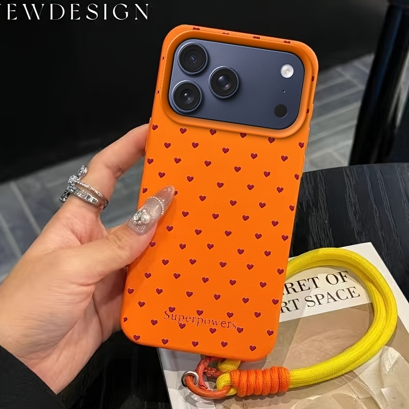 TEMU Custodia per telefono - Adatta per Apple 11/12/13/14/15/16/17/Pro/Max, texture in con "" e cordino, stile donna premium, marca universale di