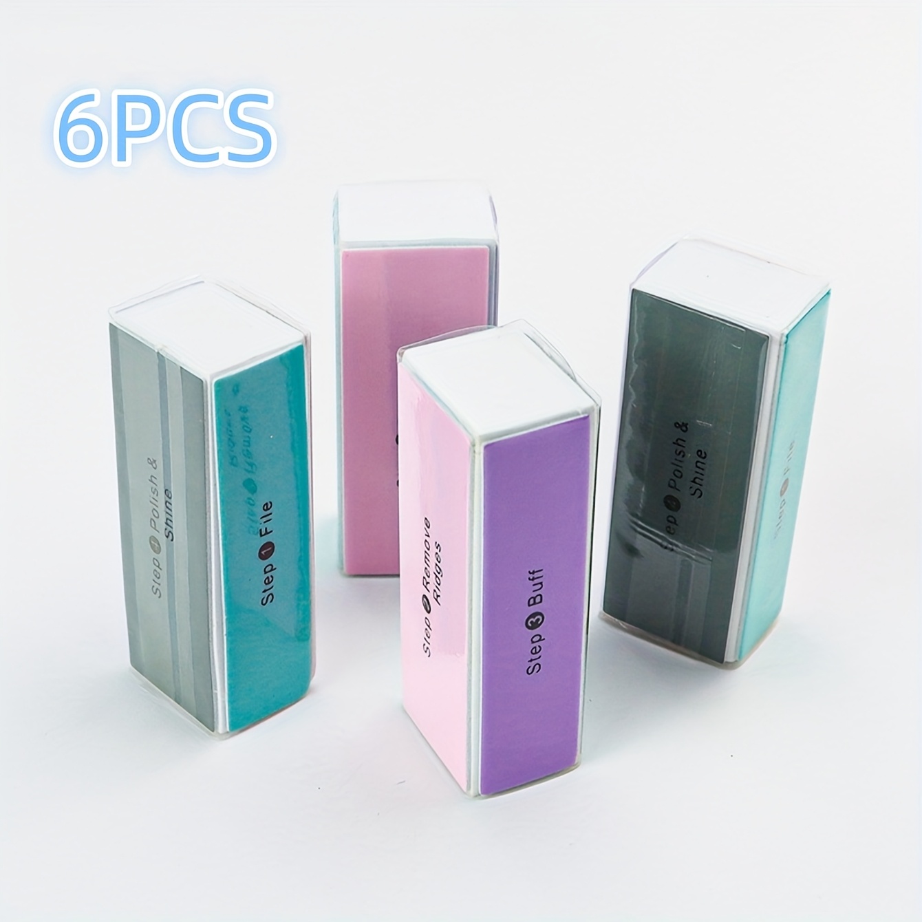 Set Of 6 Colorful Sponge Nail Buffers With 4 Sides For Grinding And Polishing, Professional Nail Care Tools