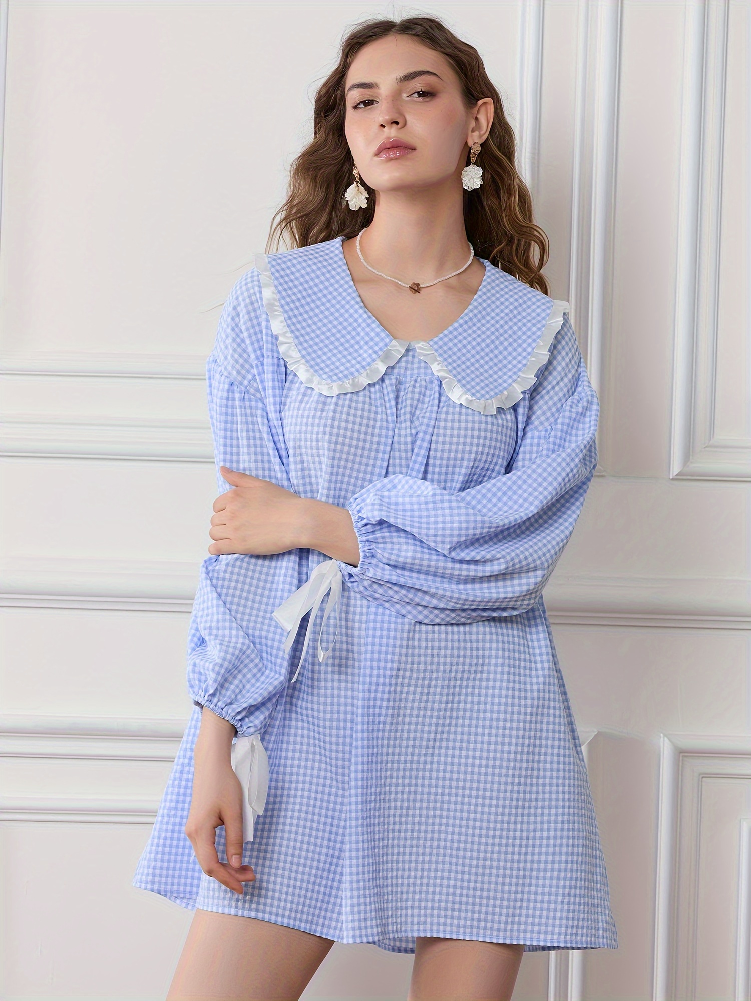 womens babydoll dress sailor collar cotton blend long Temu