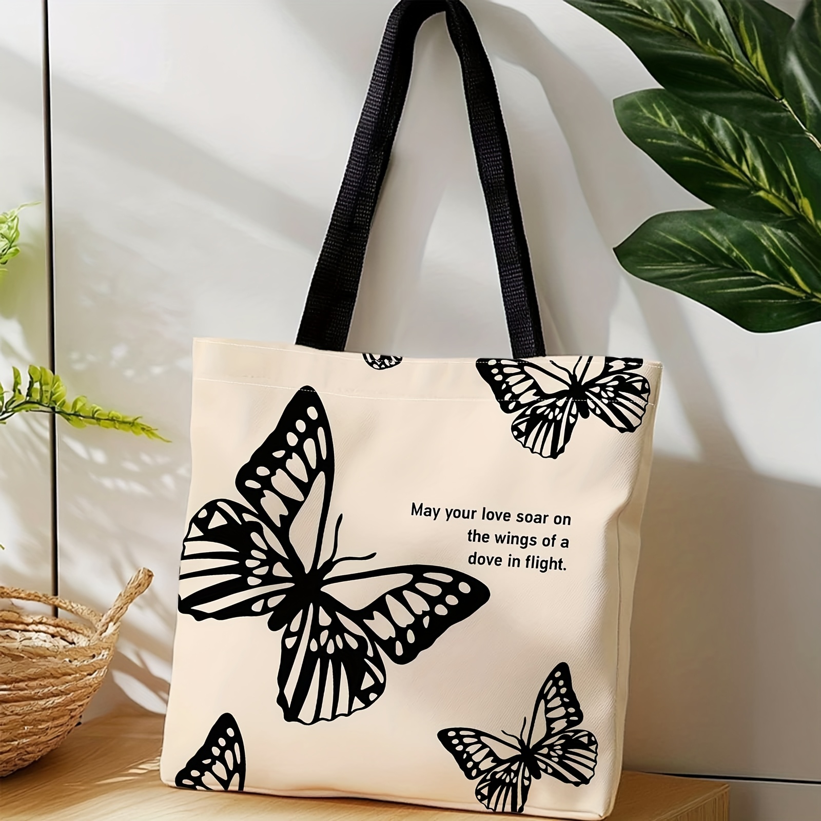 cute   print canvas tote   portable handheld or shoulder   suitable for travel picnic daily use machine washable gift   with handheld back carry styles for teenager