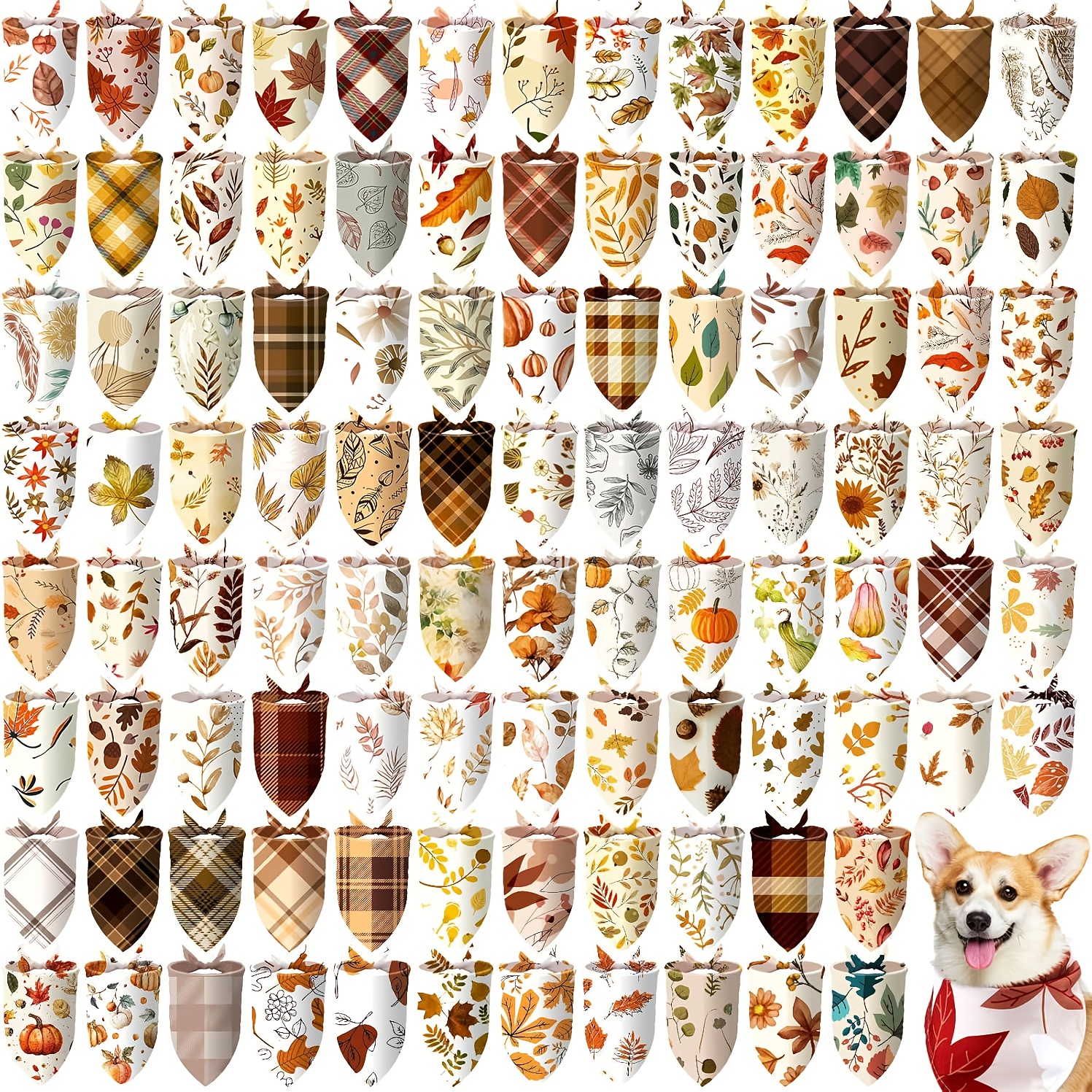 TEMU 100pcs Fall Dog Bandanas Bulk Pet Bibs Colorful Triangle Scarf Autumn Pet Bandanas For Medium Large Dogs Fall Festival Costume Decoration