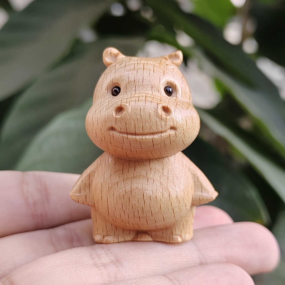 Image of 1.8 Inch Wooden Hippo Figurine, Hand-carved Cartoon Style Animal Theme, Ideal For Creative Desktop Decor, Home Decoration, Bedroom, Party Decor, New Year Gift, Study Room, Birthday Gift