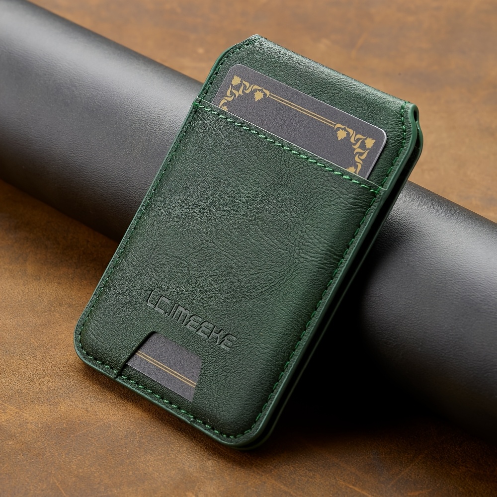 vintage style synthetic leather magnetic flip wallet with 3 card slots green   for secure closure   details 7