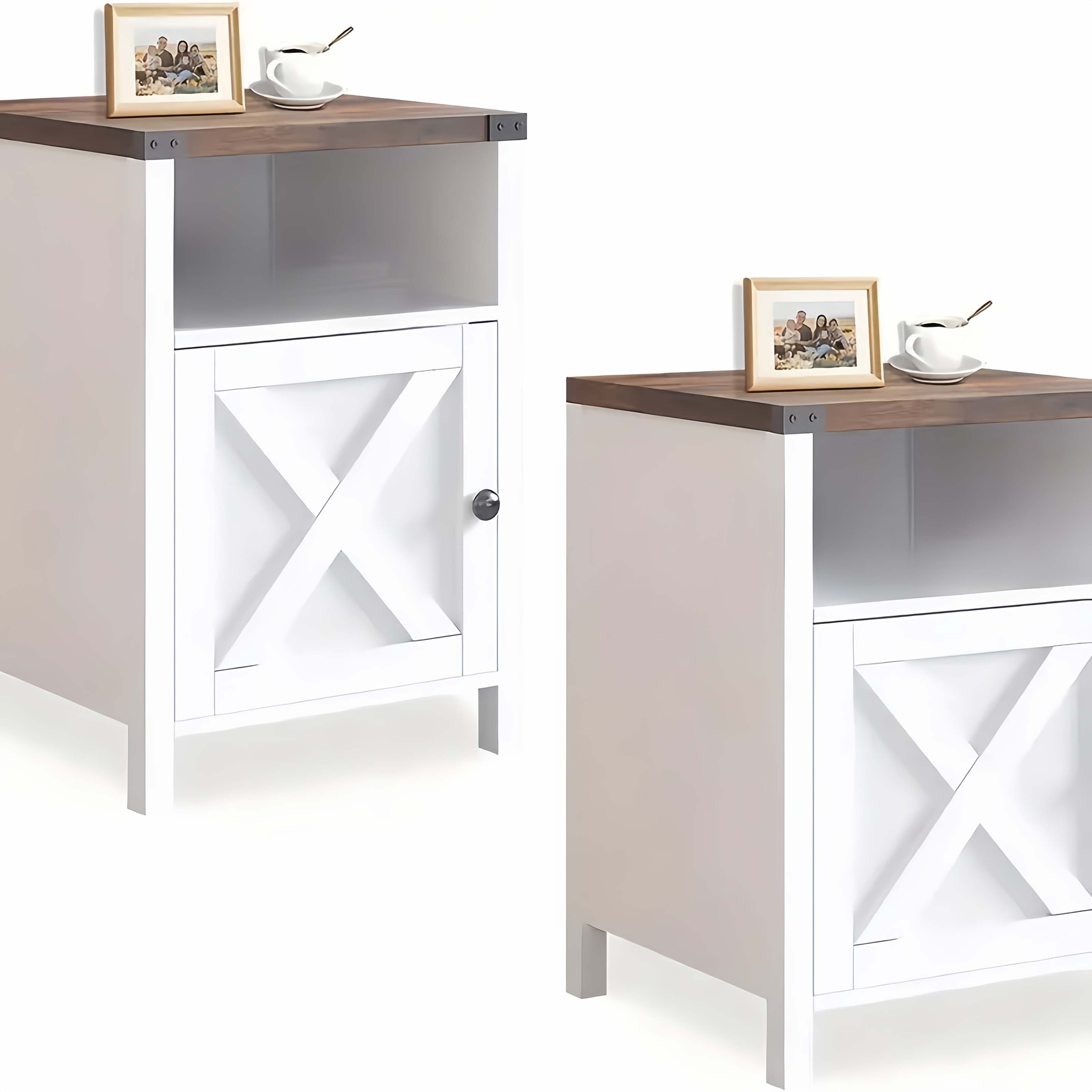 TEMU Farmhouse End Table, Rustic End Table With Barn Door And Shelf, White End Tables With Storage, Side Table For Bedroom, Living Room, White