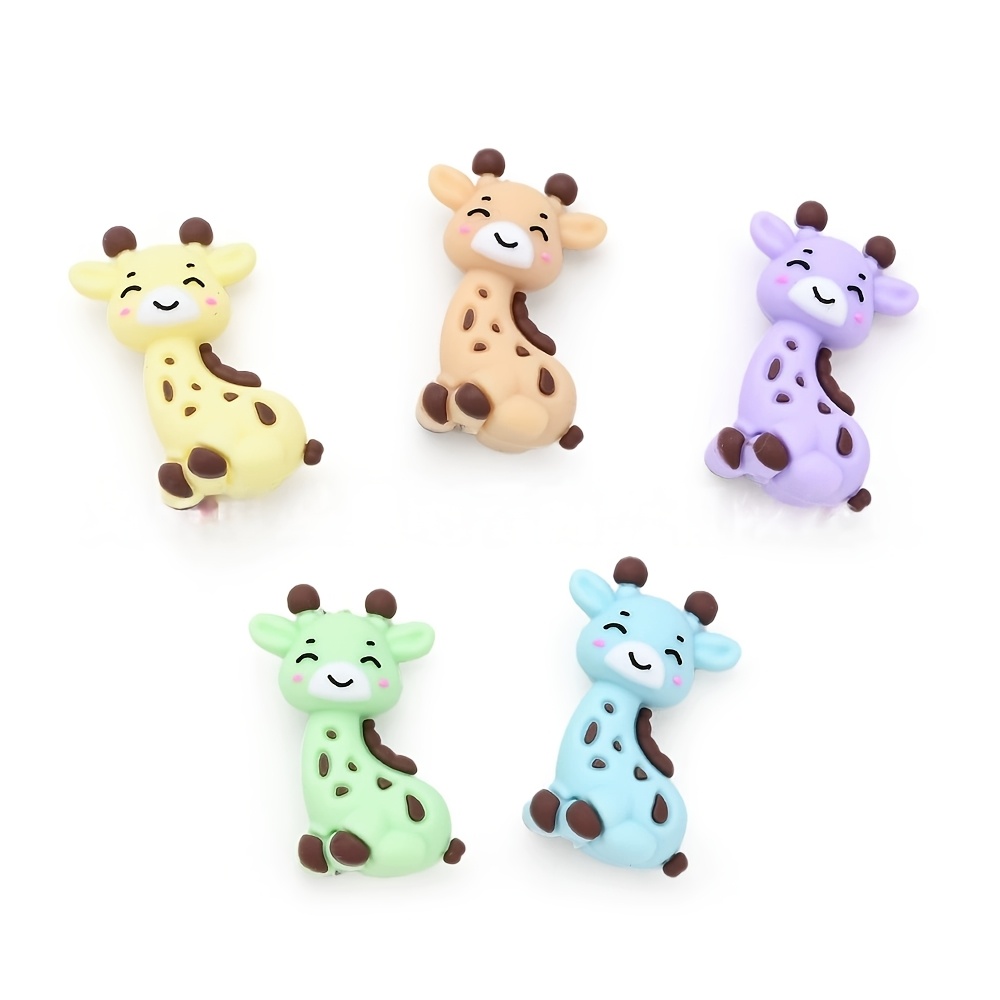 E-shop 5 Stk. Silikon-Abstandperlen mit 3D-Giraffen-Motiv als Schwerpunktthema für Schmuckherstellung, DIY, kreative spezielle Perlenstifte,