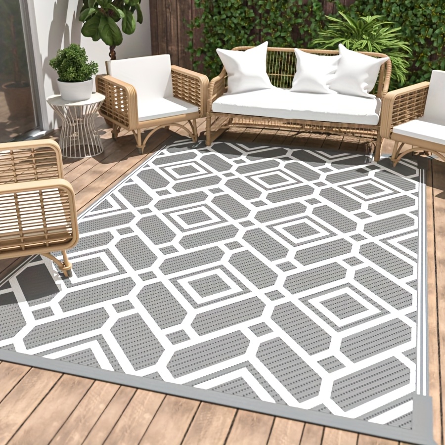 large reversible outdoor   foldable plastic straw pp geometric pattern weather resistant easy clean for patio deck rv camping beach checkered solid options outdoor rugs for patio patio decor stylish patio accessory   material rv flooring machinemade quality rv owners 0