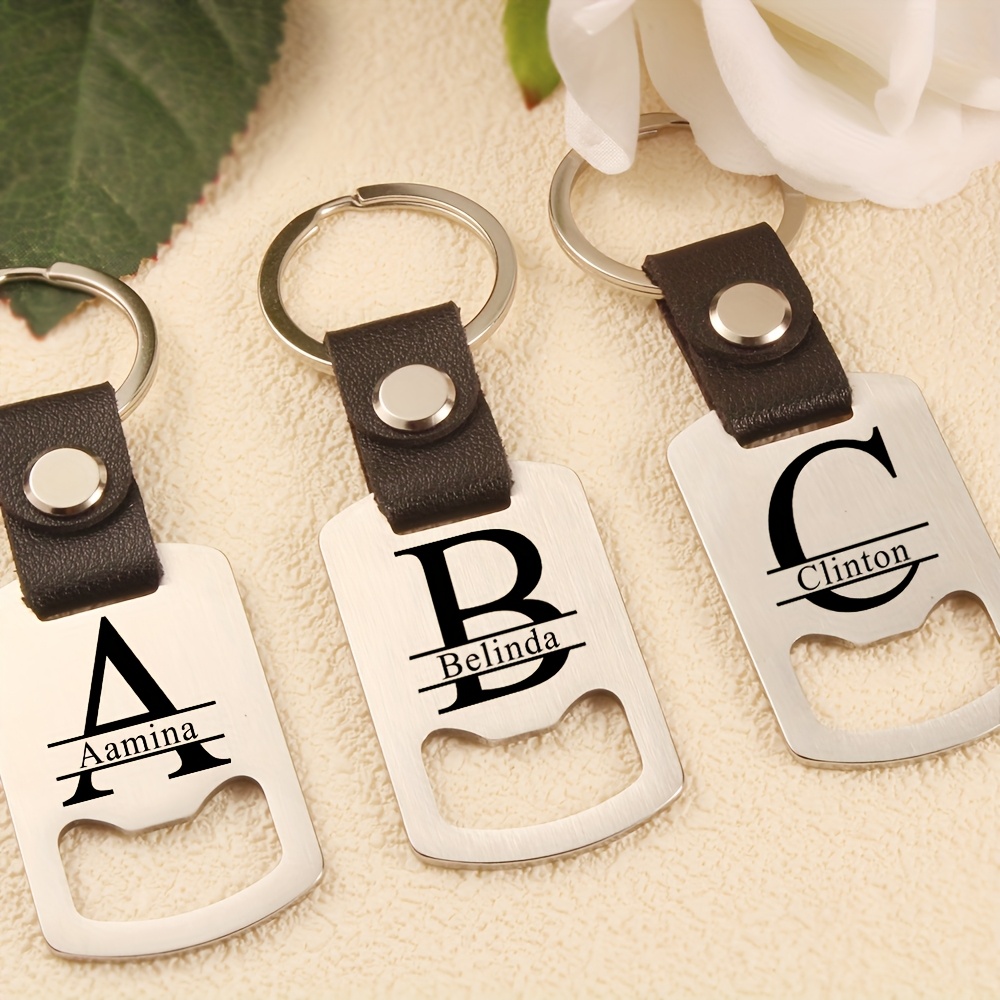 

Customized Laser Engraved Bottle Keychain With Initials And Name, Made Of Stainless Steel And Pu Leather, Perfect As A Gift , Fathers, And Colleagues.