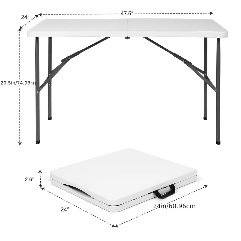 TEMU [portable Picnic Table] /4ft/6ft Plastic Folding Table, Portable Dining Table Indoor Outdoor With Carrying Handle, Locks, Picnic Table -white