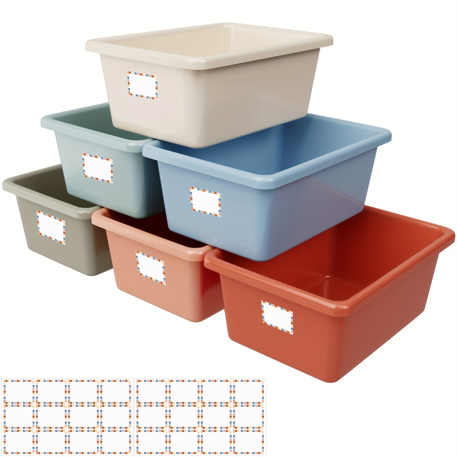 item picture 6pcs plastic cubby bins for classroom 11 6x7 7x5 inch book bins with self   labels classroom storage containers for book library school organization office home