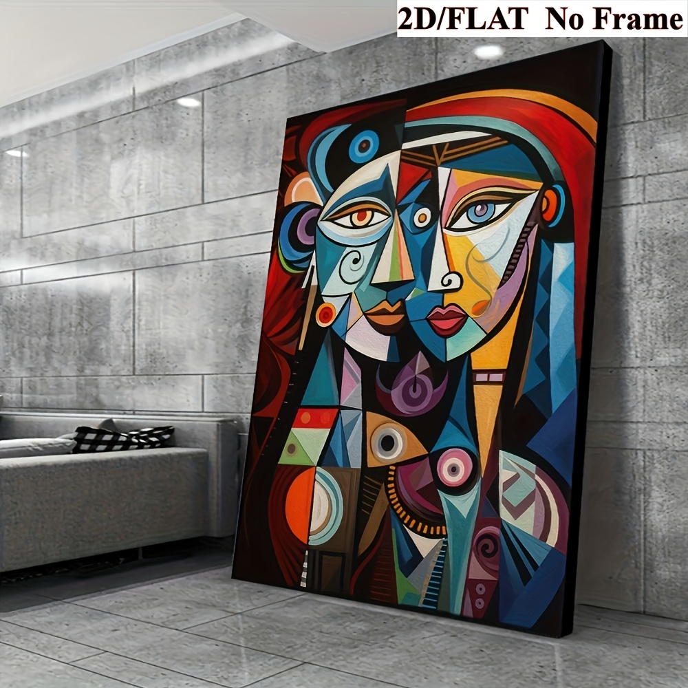 art mural portrait géométrique     cadre, 1 pièce, plat 2d -   impression sur toile moderne,  , convient pour la décoration   dans les salons, chambres et bureaux - cadeaux dété et dautomne  , peintures murales sur toile