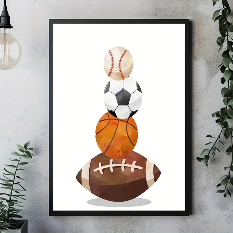 TEMU 2D Plat, Sportstapel Ongelijst Canvas Poster, 1 Stuk, Kunst Revival Modern Honkbal Voetbal Basketbal Voetbal Muurschildering, Binnen Portret