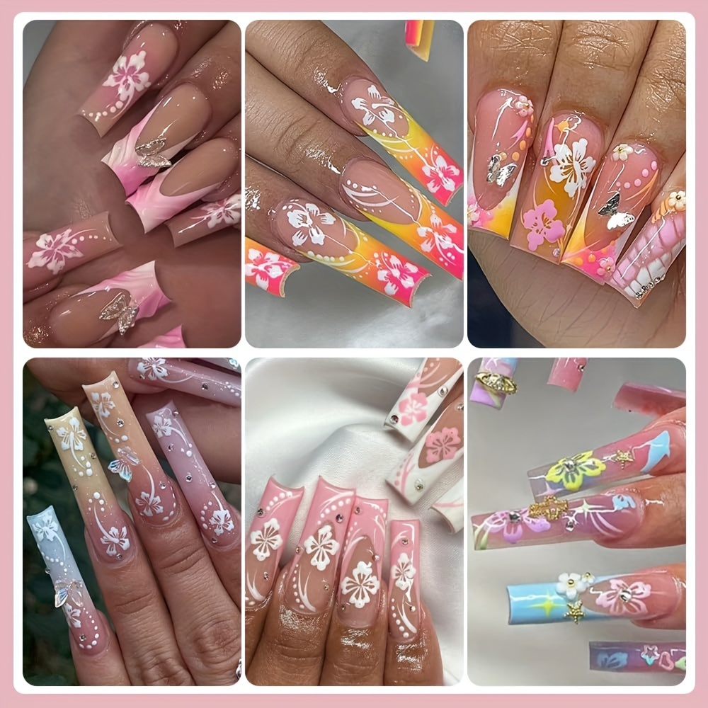 Hibiskus Blume Nagelaufkleber – 5 Blätter Weiß Rosa Nail Sticker Für DIY Nageldesign