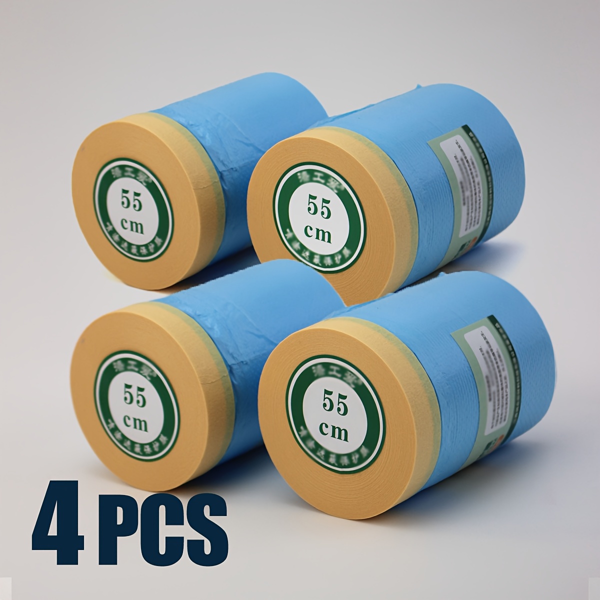 TEMU 4 Rolls Blue Thickened Masking Film 55cm Wide 19.8m Long, Car Paint Protection Film Self-adhesive Anti-paint Penetration No Residue, Decoration